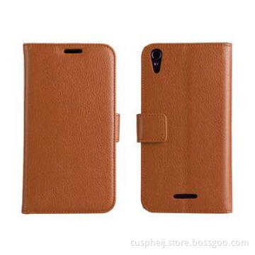 Brown Leather Mobile Phone Case Wallet Cover For Sony Xperi